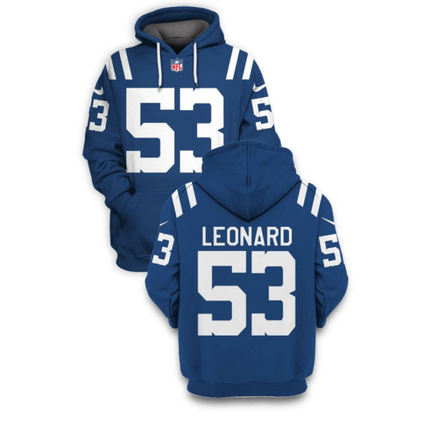 Men's Indianapolis Colts #53 Darius Leonard 2021 Blue Pullover Hoodie